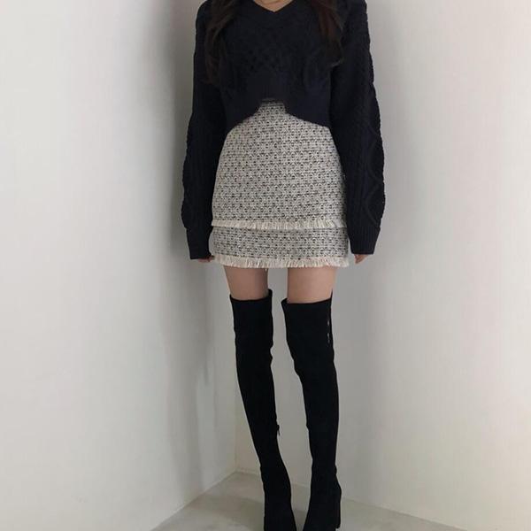 Hemp Pattern Retro Knitted Sweater Loose and Thin V-neck Jacket Short Solid Color Casual Top