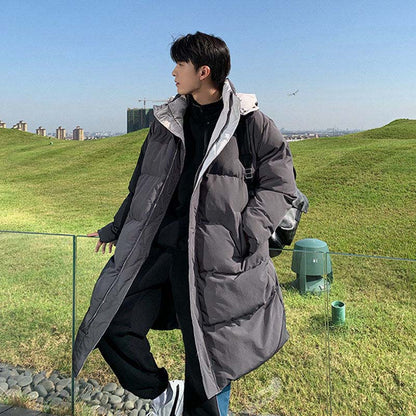 Cotton Jacket Men's Mid-length Loose and Thick Warm Padded Jacket Trend Casual All-match Hooded Down Jacket