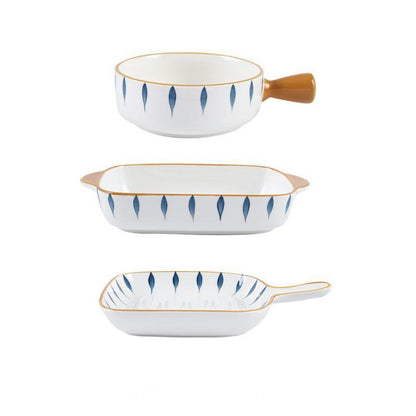 Japanese-style Hand-painted Handle Plate Bowl Creative Net Celebrity Baking Baked Rice Binaural Baking Tray Oven Special Ceramic Tableware Set
