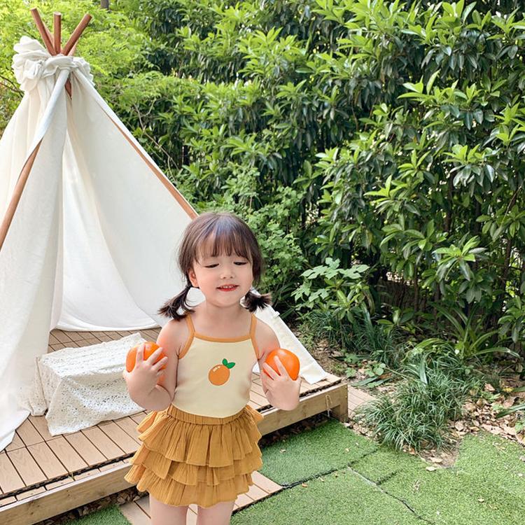 Summer Kids Cute Printing Vest Sleeveless Tops Korean Style Slash Neck Slim Camisole for Children Girls
