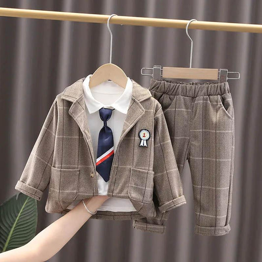 Boys Autumn Suit Baby Clothes Baby Spring and Autumn Suit Long Sleeve Tie Comfortable Breathable Fabric Three-piece Set