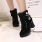 Autumn and Winter Short Mid-high Heel Round Toe Women's Shoes Side Zipper Woolen Cotton Boots