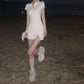Summer Woman Oblique Button Polo Collar Short Sleeve Dress For Girls