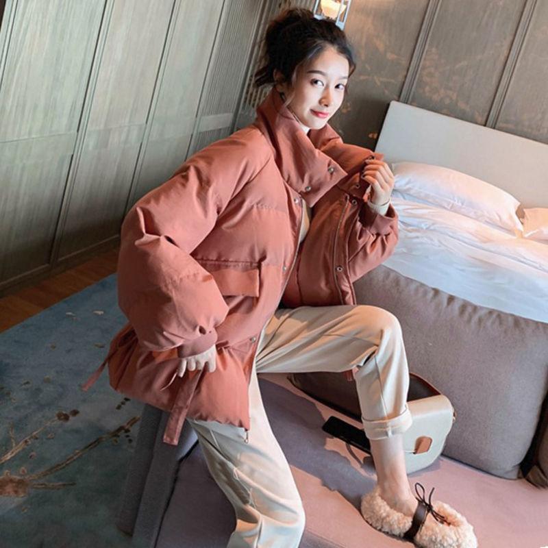 Simple Solid Color Winter Clothes Loose Down Women's Cotton-padded Coat with Large Fur Collar Thick Padded Jacket