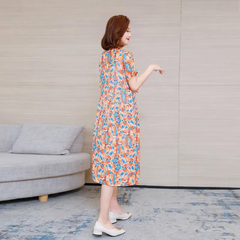 Women's Plus Size Printed Mid Length A-Line Skirt Women's Summer Dress Round Neck Skirt