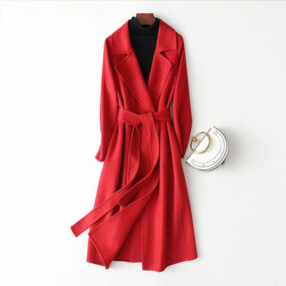 Winter Windbreaker Waist Mid-length Thick Women's Coat Fashion Plus Size Quality Wool Overcoat Outwear