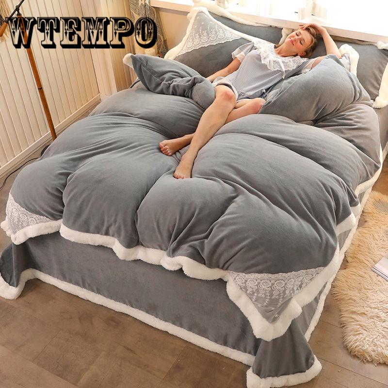 Bedding Set Pink Plush Winter Duvet Cover King Queen Size Quilt Cover Set Comforter Cover