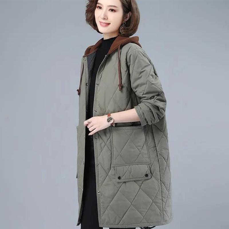 Women's Cotton-padded Jacket Winter Loose Large Size Casual Mid-length Hooded Quilted Warm Cotton-padded Jacket