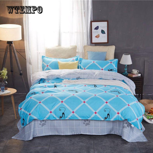 3pcs Classic Bedding Set 5 Size Grey Blue Flower Bed Linens 4pcs/set  Pastoral Duvet Cover Set