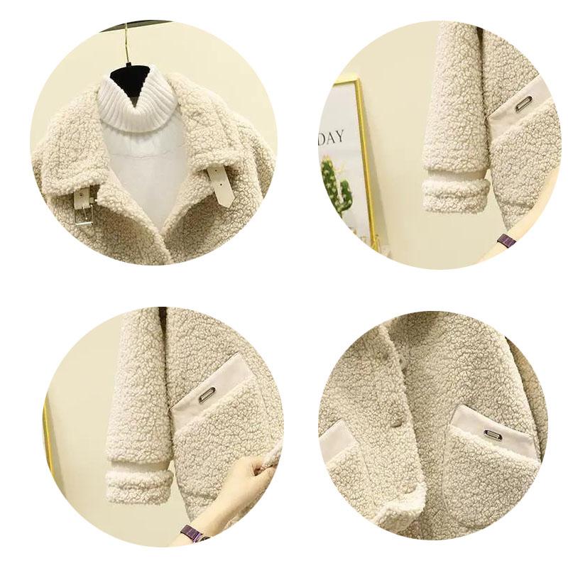 Winter Women's Motorcycle Jacket Lapel Lamb Velvet Jacket Mid-length Women's Button Jacket Thick Warm Long-sleeved Jacket