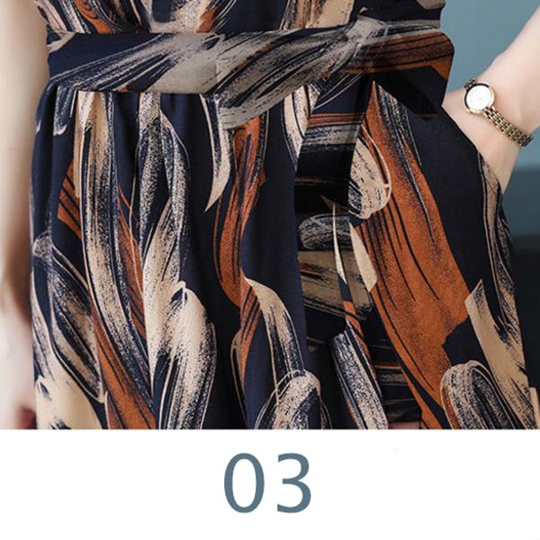 Women's Summer Dress Middle-aged Mother Cotton Short Sleeve Round Neck Printing Mid-length Daily Wear
