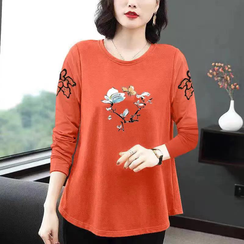 Women's Spring Autumn Round Neck Long Sleeve T-Shirt Loose Print Casual Top