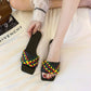 Color-blocking Woven Sandals  Slippers Women's All-match Outer Wear Summer Square-toe Flat-bottomed Slippers