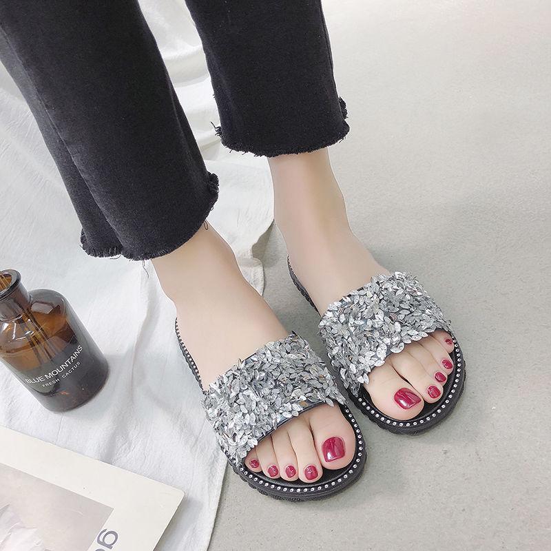 Summer Women Crystal Slippers Glitter Flat Soft Bling Female Candy Color Flip Flops Indoor Ladies Slides Beach Shoes