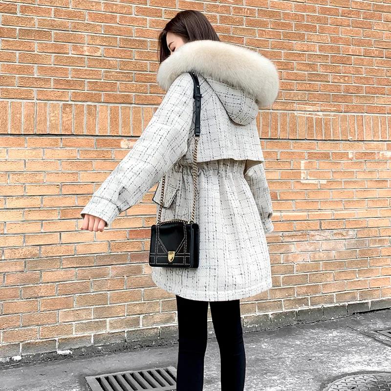 Korean Style Pie Overcoming Mid-length Large Fur Collar Cotton-padded Jacket Women Loose Black Parker Padded Jacket