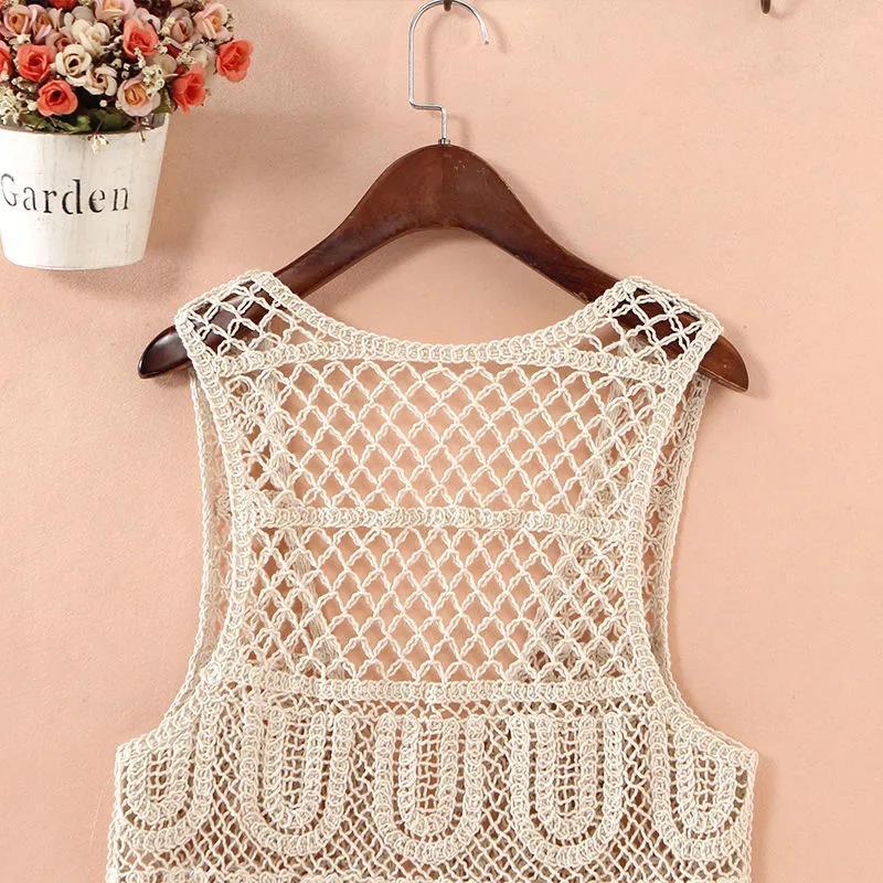 Solid Color Hollow Out Women's Vest Sleeveless Spring and Summer Loose Casual Knitting Waistcoats