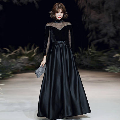 Black Velvet Evening Dress Temperament Banquet Dress Dress Female Long Section Was Thin