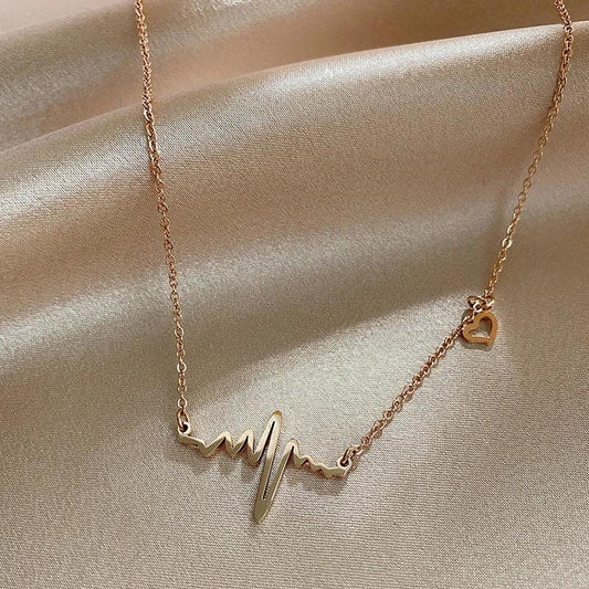 ECG Necklace Titanium Steel Clavicle Chain Pendant Necklace Send Friend Jewelry Personalized Ornaments Chain Necklaces Rose Gold  Choker