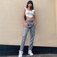 European and American Small Fresh Cherry Embroidery Leg Length High Waist Jeans Sweet Cool Girl Heart Casual Trousers