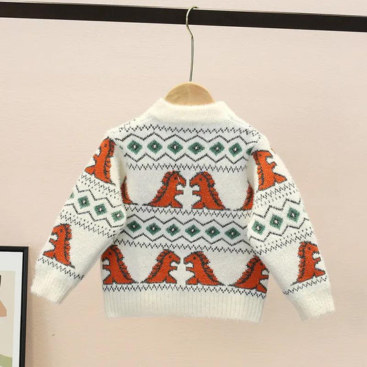 Boy's Sweater Winter Mink Velvet Baby Children's Baby Plus Velvet Thickening Bottoming Shirt Dinosaur Explosive Children's Clothing