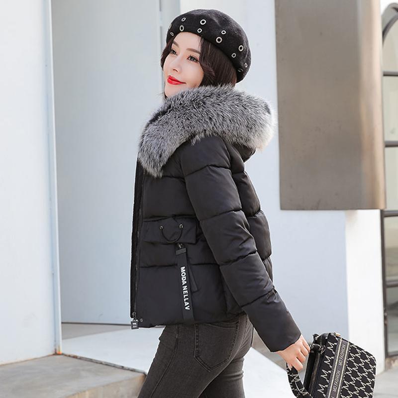 Women's Solid Color Down Jacket Mid-length Korean Loose Thick Coat Warm Cotton Coat Big Fur Collar Winter Clothes Quilted Coat