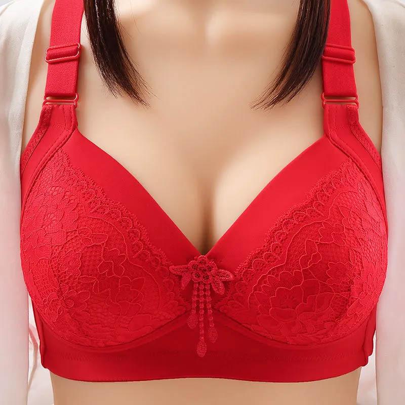 Women's Full Cup Thin Section Big Breasts Show Small No Steel Ring To Receive Auxiliary Breasts Anti-sagging Non-magnetic Large Size Bra
