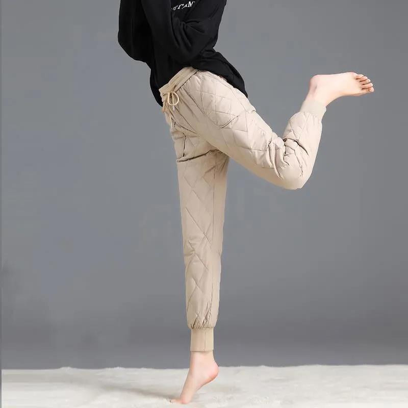 Down Cotton Trousers for Winter Wear High Waist Plus Velvet Thick Straight Leggings Warm Casual Cotton Trousers