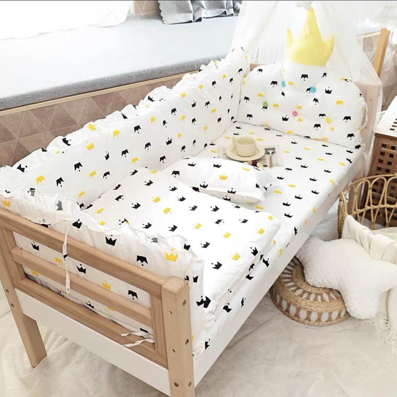 Four-piece Crib Bedding Set Cotton Toddler Bed Sheet Three-sided Bed-surrounding Bumper Sheet