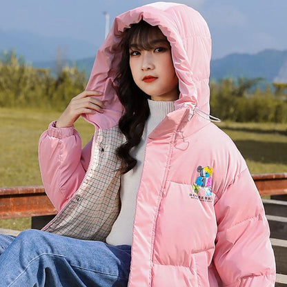 Girls' Winter Warm Down Jacket Glossy Disposable Cotton Clothes Short Padded Windproof Hooded Jacket