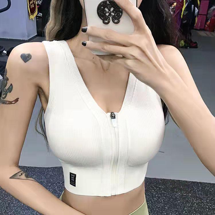 Zip-up Bra Sports Bra Women's Shock-proof Gather Anti-sag Vest Gym Fitness Bra Quick-dry Yoga Bra Wear Gym Vest Push Up Bra Top