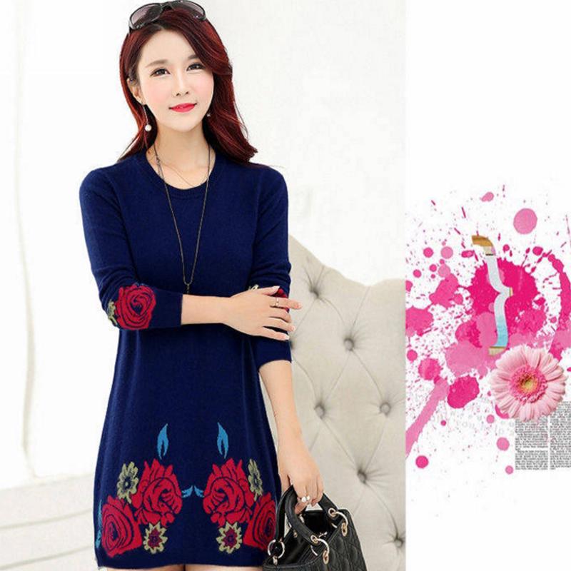 Pofulove  Slim Thick Joker Bottoming Sweater Turtleneck Plus Velvet Thick Long-sleeved Loose Dress