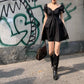 Loose Black A-line Skirt Sexy Puff Sleeve Short Dress