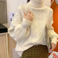 Women's Turtleneck Pullover Sweater Fashion Solid Color Twist Sweater Large Size Loose Mid Length Sweater