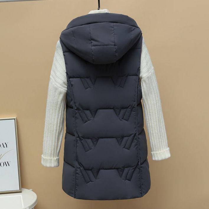 Women's Autumn and Winter Solid Color Loose Vest Hooded Long Reversible Vest Jacket Cotton Padded Windproof Warm Vest