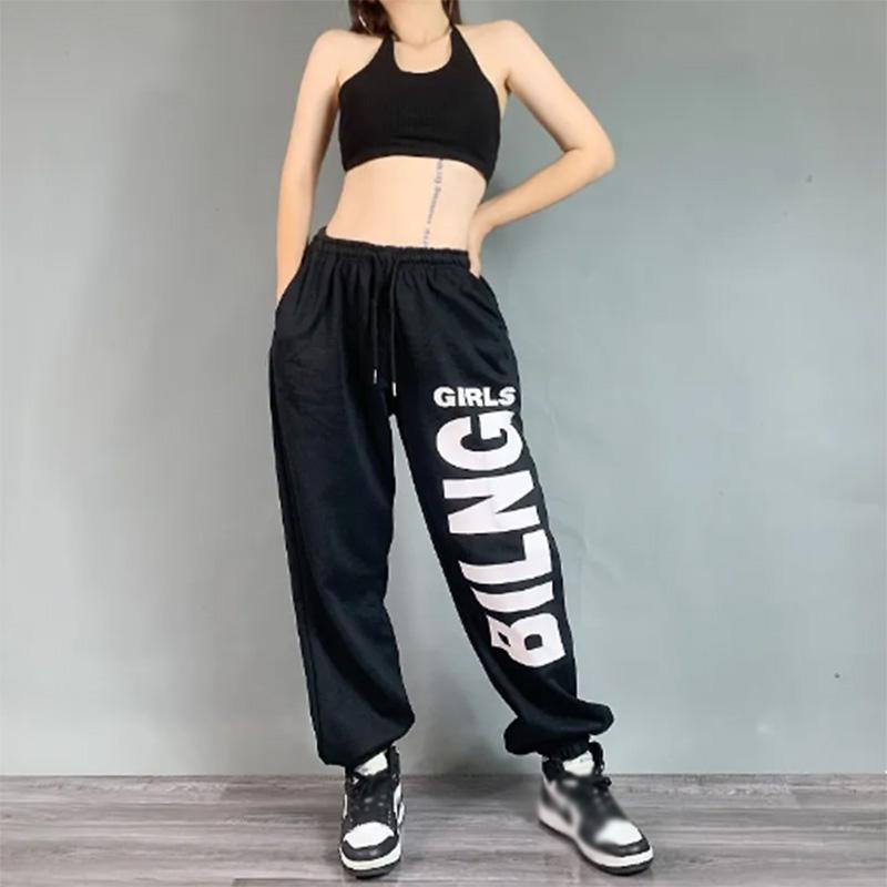 Solid Color Sports Pants Women's Loose-fitting Hip-hop Pants Female Jazz Hip-hop Long Sweatpants Printing