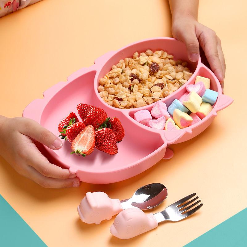 Baby Plate Baby Food Supplement Tools Full Set of Children's Plates Divided Dining Tableware Set All Silicone with Suction Cup