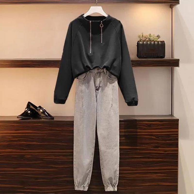 Plus Size Women's Autumn Suit Women's 2021 Dress Women's All-match Jeans Two-piece Suit