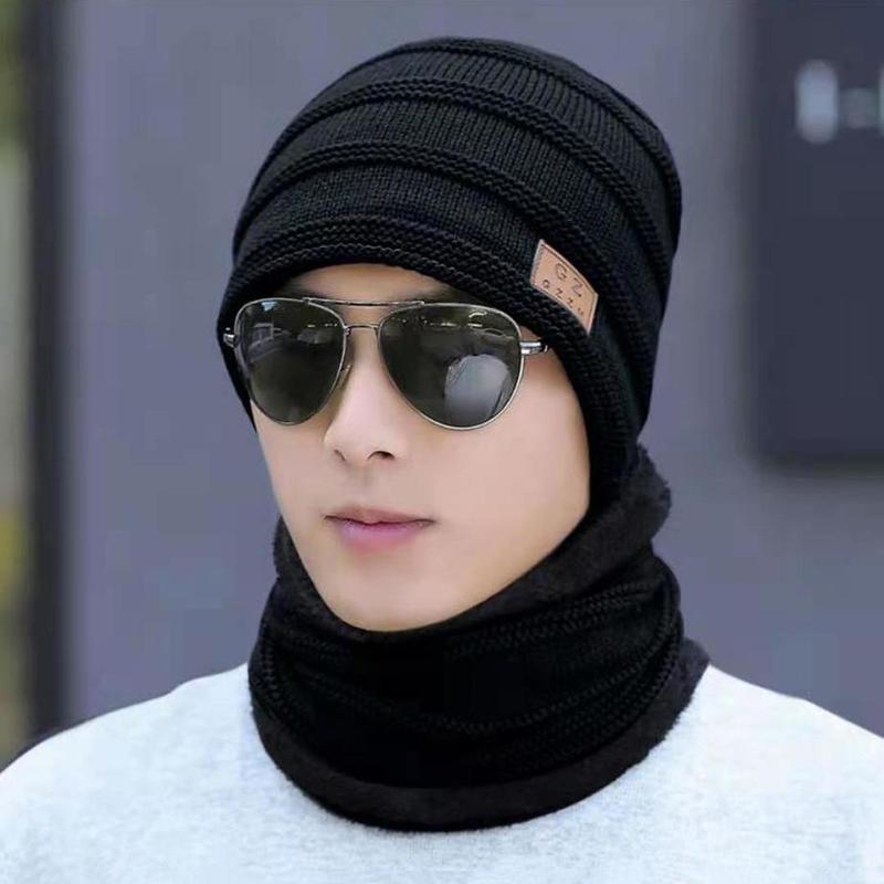 Winter Hats Men's Thickened Plus Velvet Warm Hat Woolen Knitted Hats Bib Caps Earmuffs Riding Cotton Hats