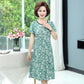 Floral Holiday Style Middle-aged and Elderly Plus Size Women's Dress Short-sleeved Mother Dress Long Skirt Slim Skirt