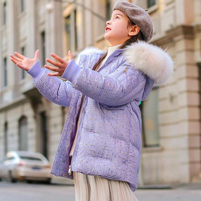 Children's Down Jacket Girl Mid-length Down Jacket Loose and Thick To Keep Warm