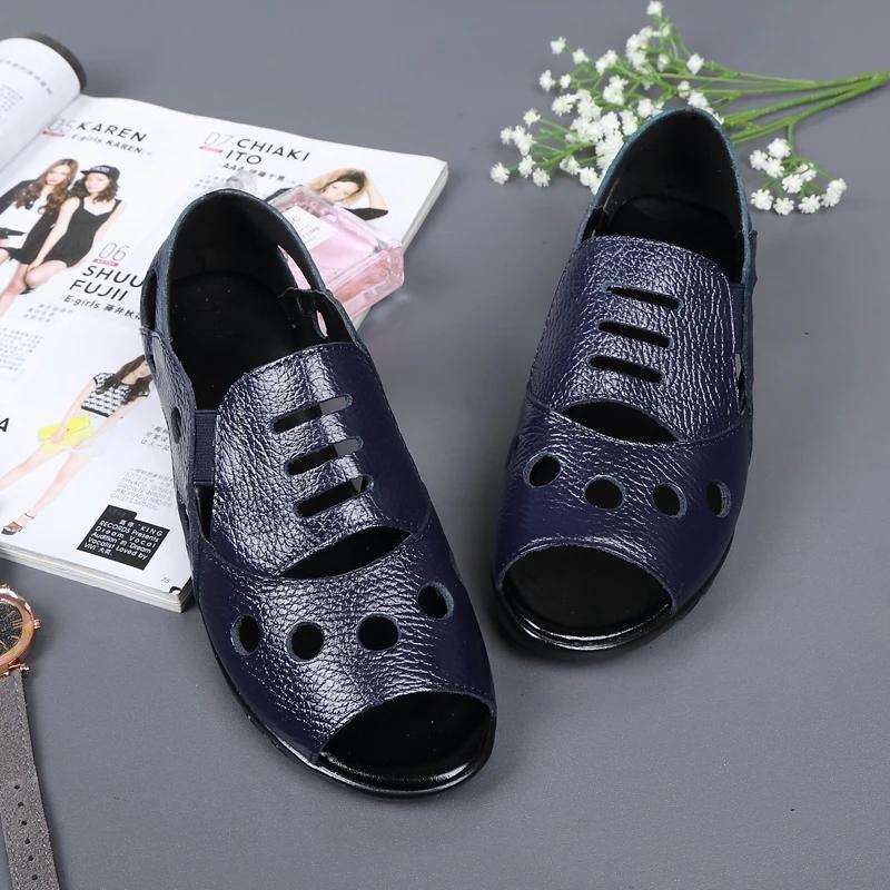 Mother Sandals Leather Soft Sole Middle-aged and Elderly Women's Shoes Non-slip Shoes Fish Mouth Shoes Granny Sandals Casual Shoes Wedges Work Shoes