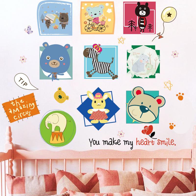 Creative animal cartoon wall stickers room background decoration removable