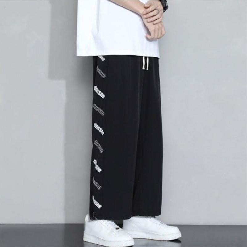 Summer Ice Silk Straight Pants Men's Handsome Trend Casual Sports Sweat Pants Thin Section Versatile Ninth Pants