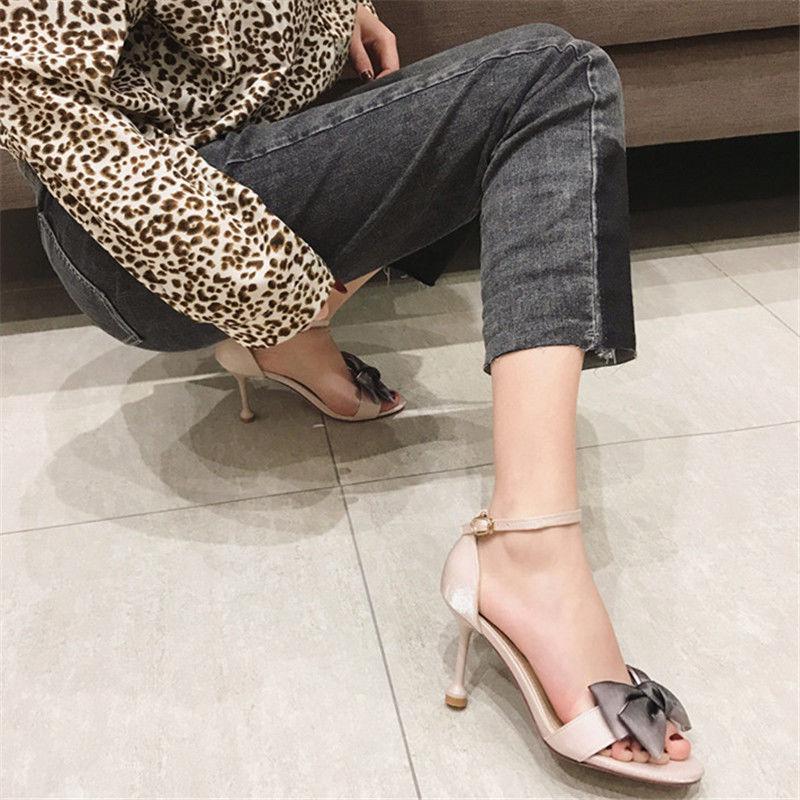 High heels Fine heel Fashionable sandals summer net red girl sexy bow tie buckle women's shoes