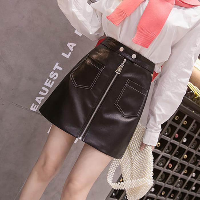 Women's Sexy Leather Skirt Glossy PU leather short Solid zipper Mini Skirt