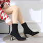 Thick -Heeled High -Heeled Boots Women 'S Wild Black Pointed Toe Boots Stretch -Knit Medium Tube Martin Boots