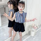 2PCS Children Clothing Set Spring Summer Girls Suits Printing Sleeveless Stripe Tops + Pants Clothing Set