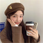 Ladies Beret Hat Vintage Woolen Retro Metal Heart Painter Hat Solid Sweet Cute All-match Beret Cap High Quality Beanies Cap