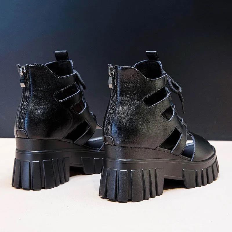 Summer Hollow and Breathable Thin Roman Sandals All-match High-heel Platform Sandals Wedge Platform Shoes