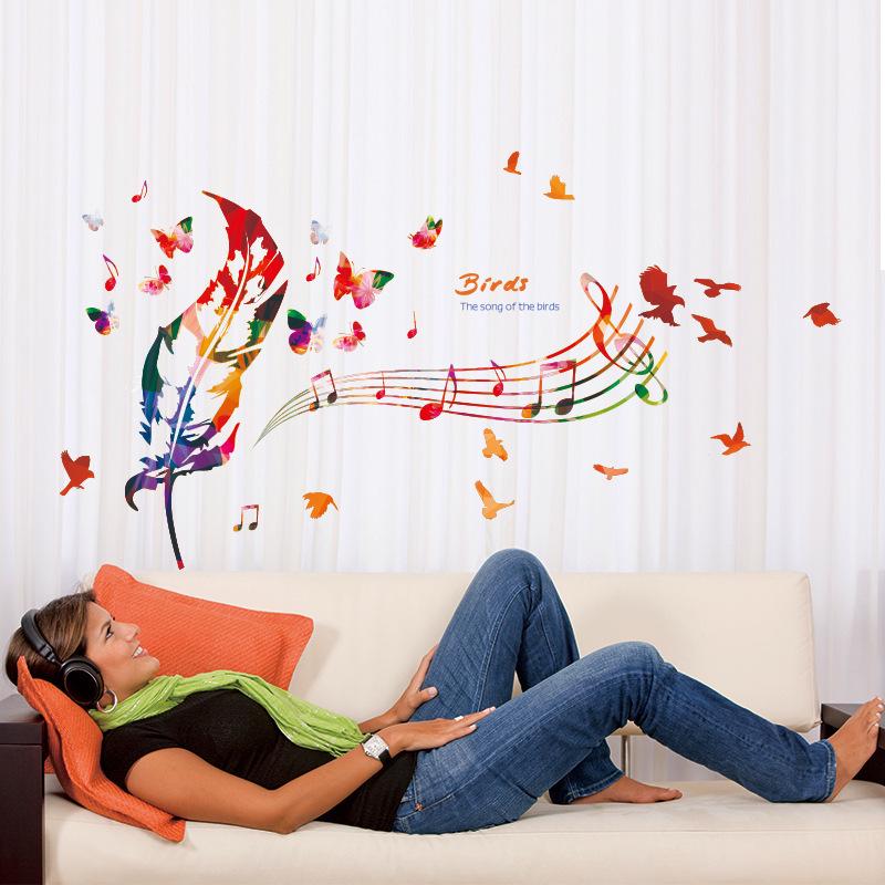 Music feather wall stickers Living room bedroom children's room porch decorative PVC removable